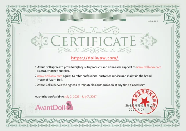 Avant Doll certificate authorizing DollWow as a retailer