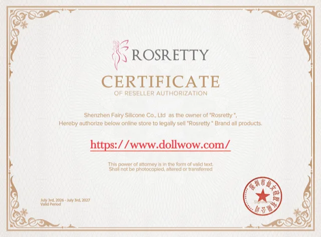Rosretty Doll certificate authorizing DollWow as a retailer
