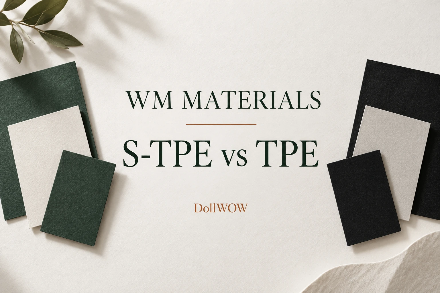 WM materials comparison cover with S-TPE vs TPE typography and unlabelled conceptual paper cards.